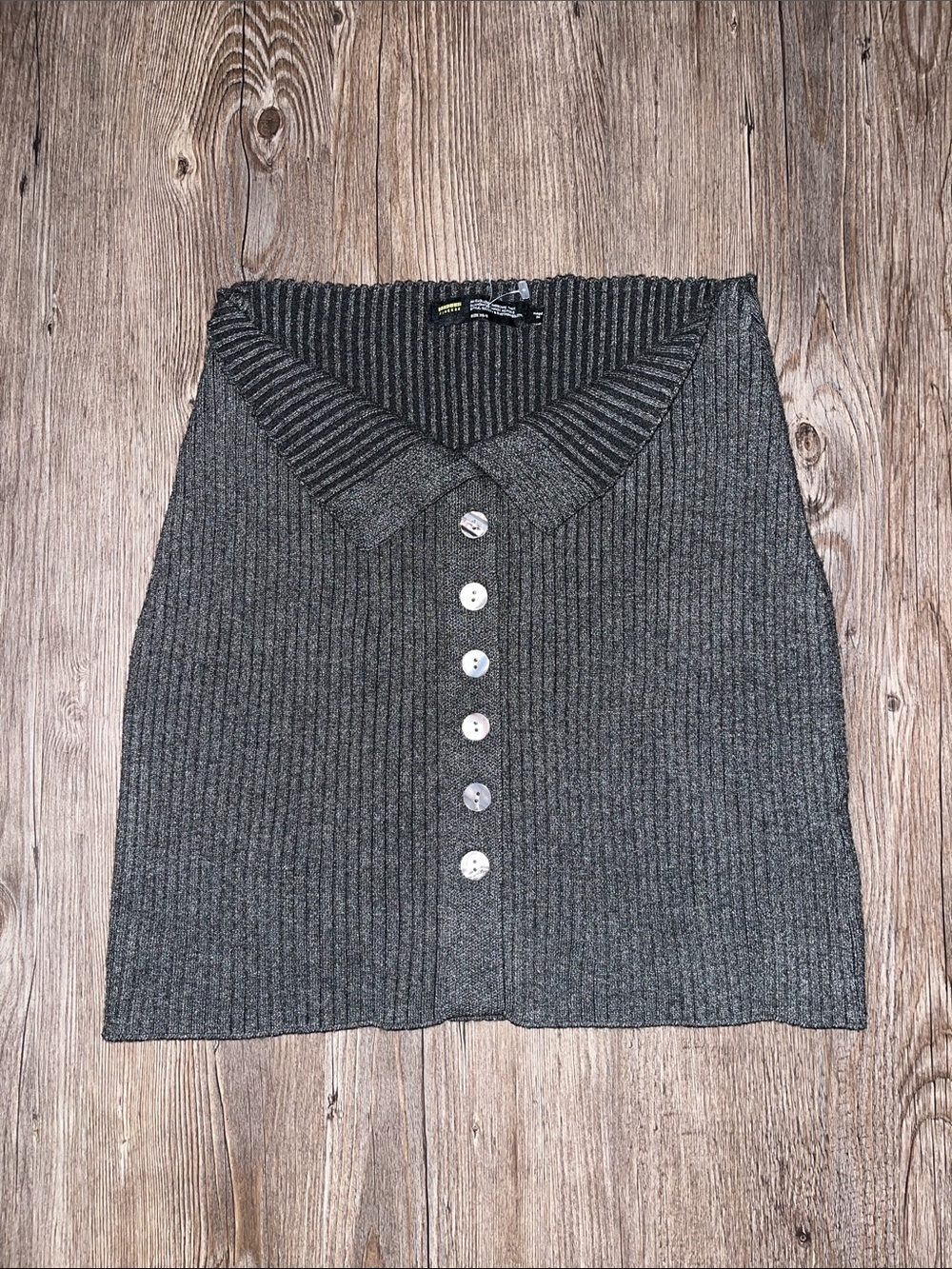 FINESSE Ribbed Button-Front Knit Skirt